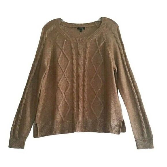 Apt 9 Sweater Top Womens Large Gold Metallic Sparkle Long Sleeves - Picture 1 of 11